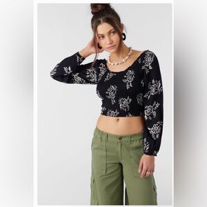 O’Neill Santi Nadia Paisley Smocked Crop Top Size Small